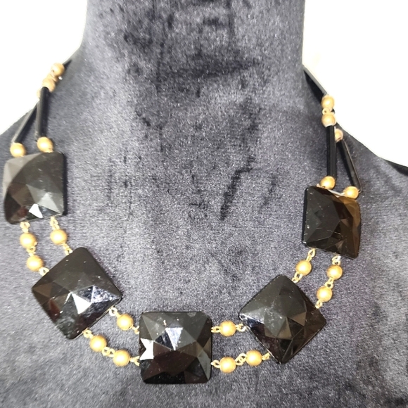 Bakelite ArtoDec Statement Necklace Rare 1940s Black Geometric Bib One of a Kind - Picture 5 of 8